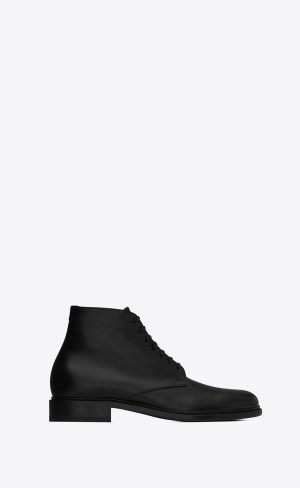 YSL Army Laced Booties In Shiny Läder Svarta | JOT431906