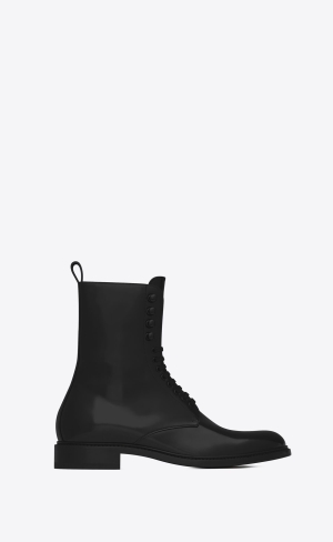 YSL Army Laced Boots In Shiny Läder Svarta | FJA247198