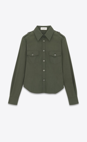 YSL Army Shirt In Bomull Poplin Khaki | XOD624785