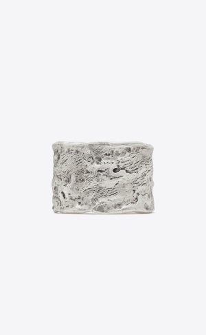 YSL Arty Textured Cuff Bracelet In Metal Silver | GSW869017