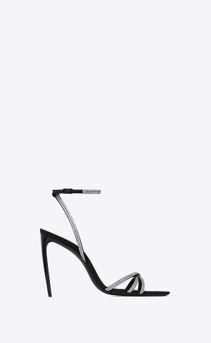 YSL Ava Sandals In Crepe Satin With Rhinestones Svarta | DVC835697