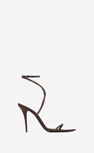 YSL Ava Sandals In Crepe Satin With Rhinestones Mörkchoklad | VMU139582
