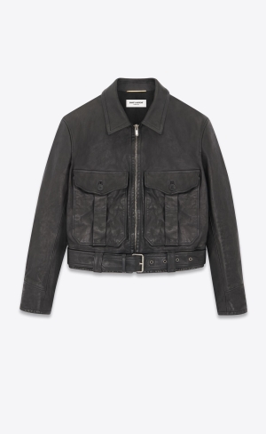 YSL Aviator Jacket In Vintage Vegetable-tanned Läder Svarta | IRH802759