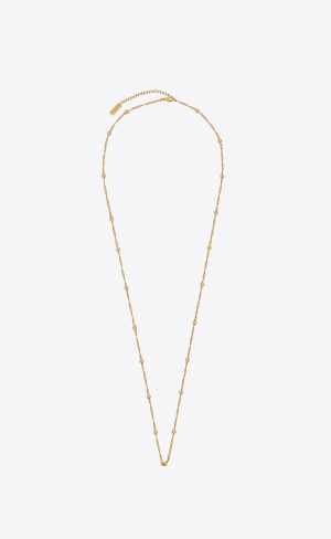 YSL Ball And Intertwined Chain Long Necklace In Metal Guld | RKI804517