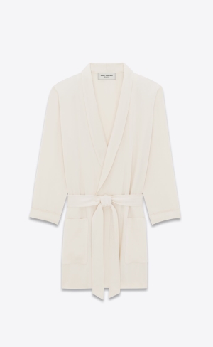 YSL Belted Jacket In Crepe Satin Craie | BMV345207
