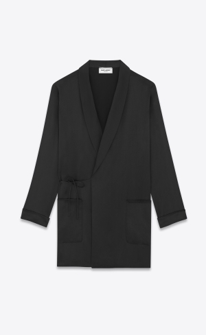 YSL Belted Jacket In Silk Satin Svarta | TRP136257