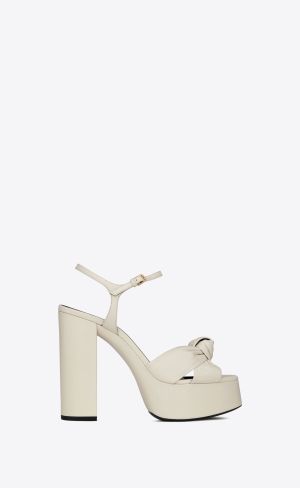 YSL Bianca Platform Sandals In Smooth Läder Pearl | YMO054619