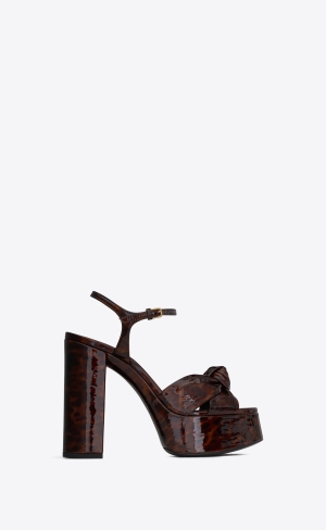 YSL Bianca Platform Sandals In Tortoiseshell Lack Läder Naturel | YKH935278