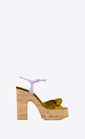 YSL Bianca Platform Sandals In Velvet And Smooth Läder Guld | XSE624180