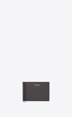 YSL Bill Clip Wallet In Grain De Poudre-embossed Läder Storm | GZC081934