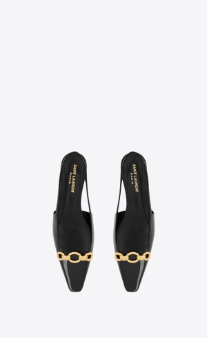 YSL Blade Slingback Flats In Lack Läder Svarta | XWE962035