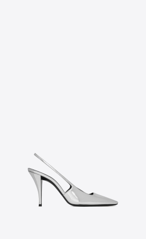 YSL Blade Slingback Pumps In Mirrored Läder Argent | MXY256701