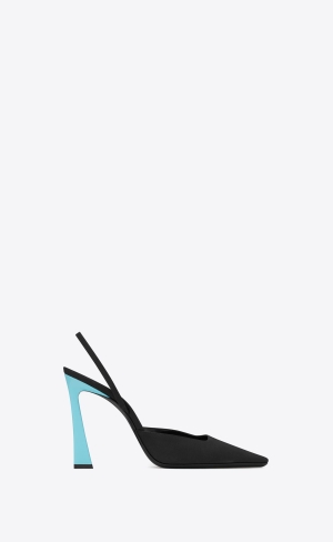 YSL Blade Slingback Pumps In Shantung And Lack Läder Noir Et Celeste | IKN325174