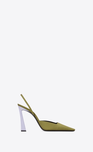 YSL Blade Slingback Pumps In Shantung And Lack Läder Khaki Guld | UQY751942