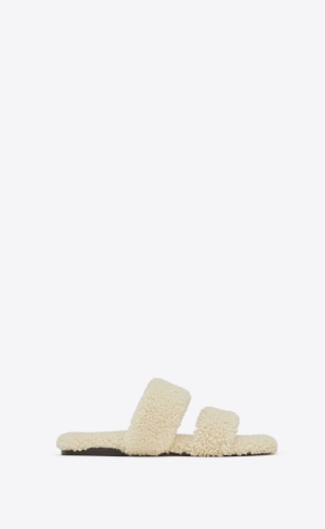 YSL Bleach Mules In Shearling Grädde | YHW830415