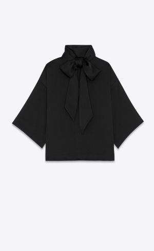 YSL Blouse In Crepe Satin Svarta | GIK024869