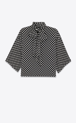 YSL Blouse In Satin Noir Craie | BCR293154