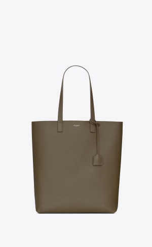 YSL Bold Shopping Bag In Grained Läder Mörkkhaki | ALE286549