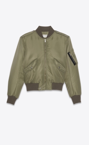 YSL Bomber Jacket In Nylon Khaki | EIR193728