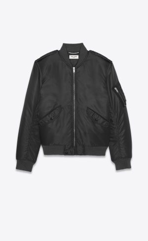 YSL Bomber Jacket In Nylon Svarta | EQO084169