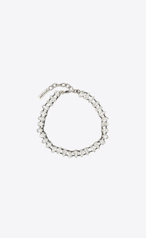 YSL Bracelet In Rhinestones And Metal Silver | NXZ789531