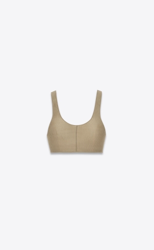 YSL Bralette In Räfflad Silk Sable | XSG204369