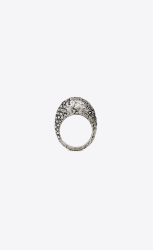 YSL Bumpy Rhinestone Ring In Metal Silver | AVW941568