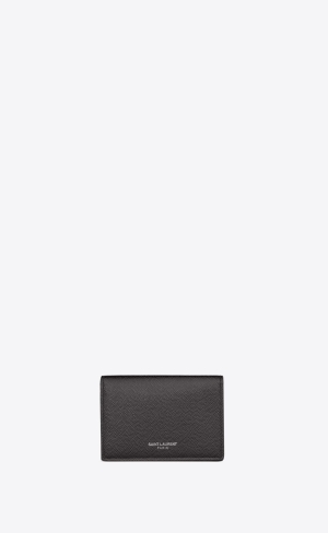 YSL Business Card Holder With Flap In Grain De Poudre-embossed Läder Storm | FGP952376