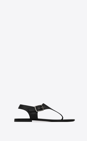 YSL Caleb Platta Sandals In Smooth Läder Svarta | EGY014269