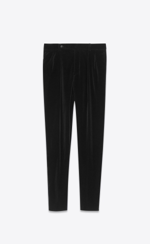 YSL Carrot-fit Pants In Bomull Velvet Noir | KZU520364