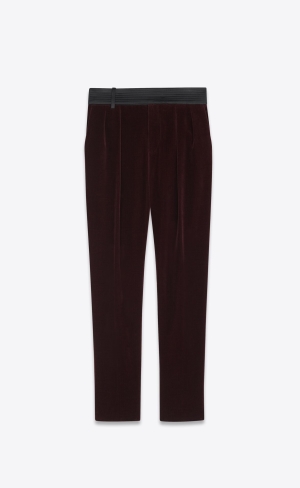 YSL Carrot-fit Pants In Bomull Velvet Vino Noir | HMB962103