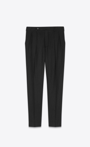 YSL Carrot-fit Pants In Pinstripe Ull Noir Craie | VDZ625417