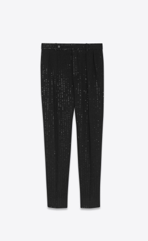 YSL Carrot-fit Pants In Sequined Tweed Noir Brilliant | ZFD293106