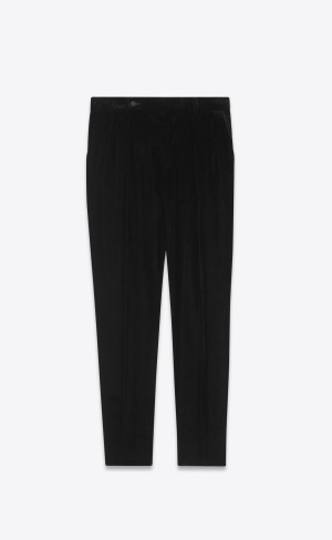YSL Carrot-fit Pants In Shimmering Velvet Noir Brillant | PSW951748