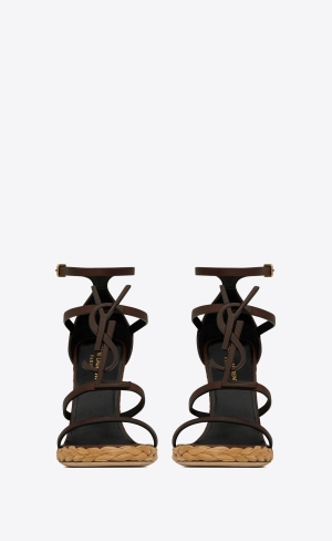 YSL Cassandra Kilklack Espadrilles In Smooth Läder Mörkchoklad | PBS837102