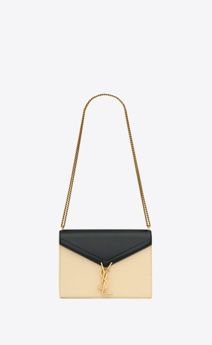 YSL Cassandra Medium Chain Bag In Box Saint Laurent Läder Svarta Vita | YNF624091