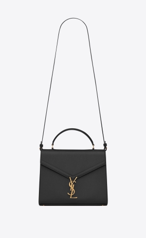 YSL Cassandra Medium Top Handle Bag In Grain De Poudre Embossed Läder Svarta | WEG173804
