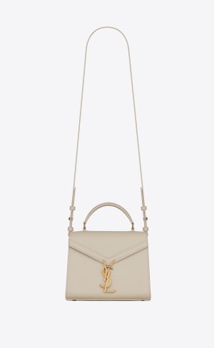 YSL Cassandra Mini Top Handle Bag In Grain De Poudre Embossed Läder Blanc Vintage | BAR358701