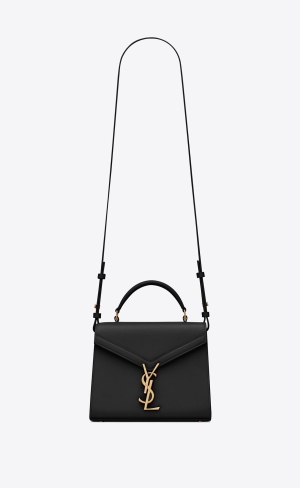 YSL Cassandra Mini Top Handle Bag In Grain De Poudre Embossed Läder Svarta | PTQ705841