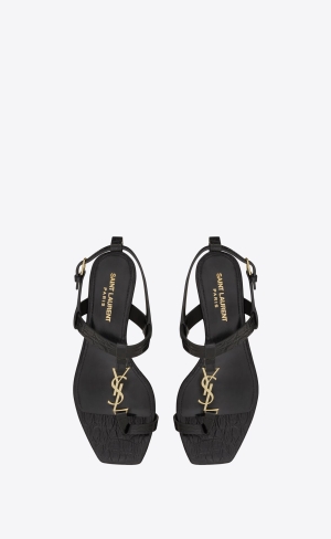 YSL Cassandra Sandals In Crocodile-embossed Läder Noir | KHX894035