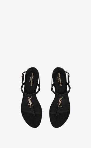 YSL Cassandra Sandals In Crocodile-embossed Läder Svarta | RBQ856320