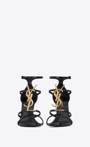 YSL Cassandra Sandals In Lack Läder Noir | KRX253198
