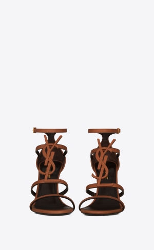 YSL Cassandra Sandals In Smooth Vegetable-tanned Läder Noisette | LAM928541