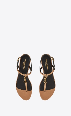 YSL Cassandra Sandals In Vegetable-tanned Läder Guld | ZXK420519