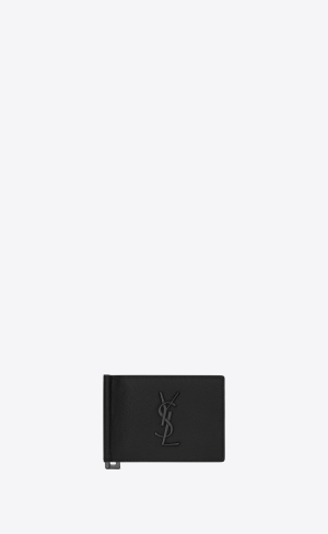 YSL Cassandre Bill Clip Wallet In Grain De Poudre Embossed Läder Svarta | KTF608731
