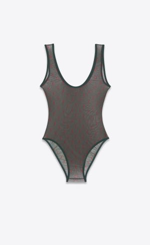 YSL Cassandre Bodysuit In Tulle Jersey Vinröda | SCJ890517