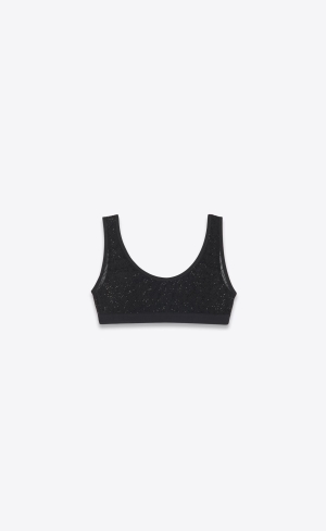 YSL Cassandre Bralette In Tulle Jersey And Rhinestones Noir | ECF491652