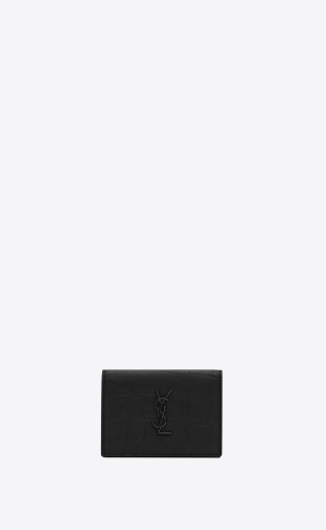 YSL Cassandre Card Case In Crocodile-embossed Läder Svarta | VPL021368