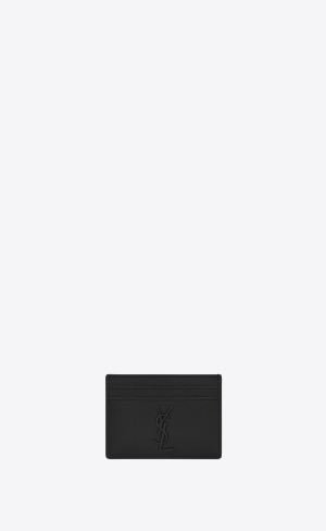 YSL Cassandre Card Case In Grain De Poudre Embossed Läder Svarta | FGC389054