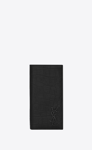 YSL Cassandre Continental Wallet In Crocodile-embossed Läder Svarta | MSE274503
